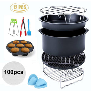 12pcs Air Fryer Accessories  Fit all 3.2QT - 5.8QT Power Deep Hot Air Fryer Pizza Plate Grill Pot Kitchen Cooking Tool for Party