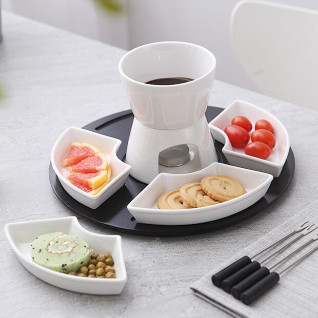 Ceramic fondue serving set for cheese  chocolate  icecream diy fondue