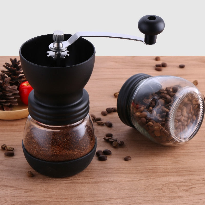 Manual Ceramic Burr Coffee Bean Grinder with Fortified Glass Storage Jar Durable Cafe Bean Mill Coffee Maker Kitchen Tools SP521