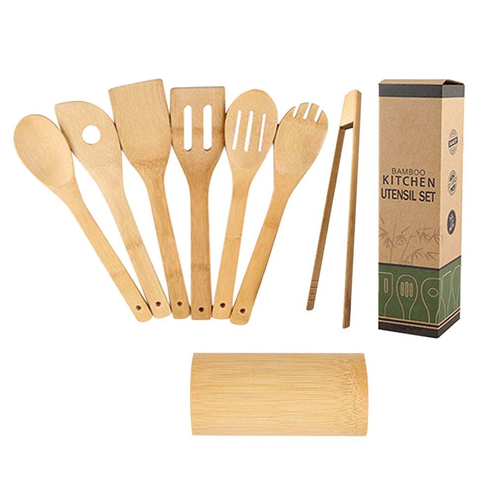 Spatula Home Mixing Frying Multifunctional Flipping Kitchen Utensil Set Bamboo With Holder Baking Spoons Stirring For Cookware