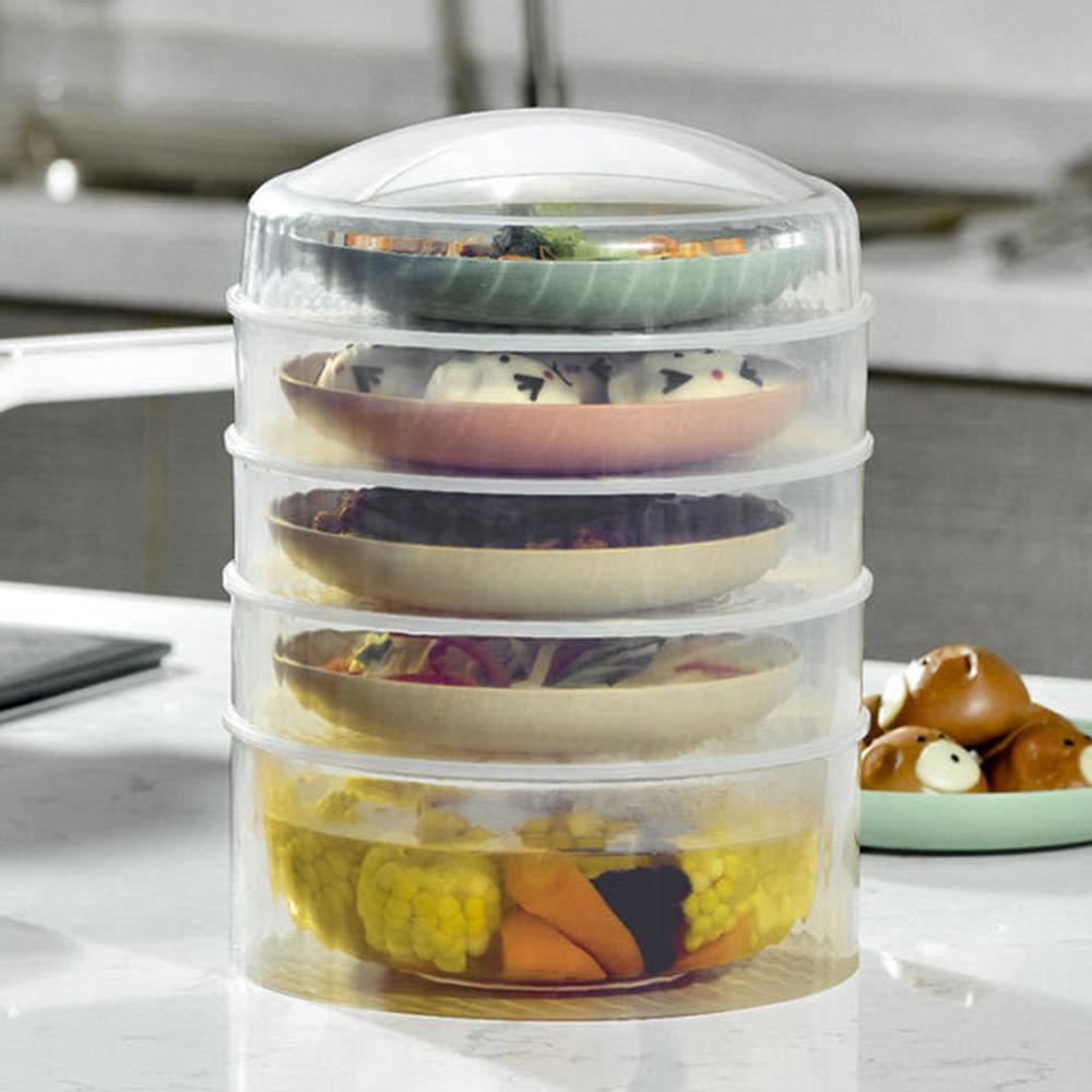 Transparent Food Storage Container 5-Tier Stackable Produce Saver with Lid Fridge and Kitchen Organizer